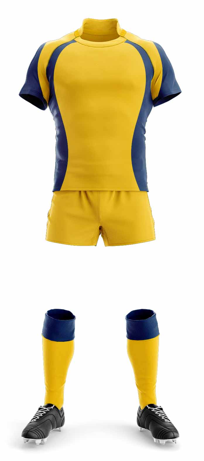 RJ010 Sublimation Custom Rugby Jersey Uniform Shorts Socks Yellow Navy Gold